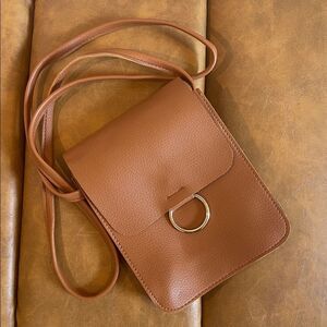 MKF Collection Small Crossbody Bag NWOT Cognac Brown Pebbled Faux Leather